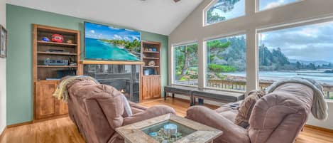 Smart TV, chimenea, videojuegos, reproductor de DVD