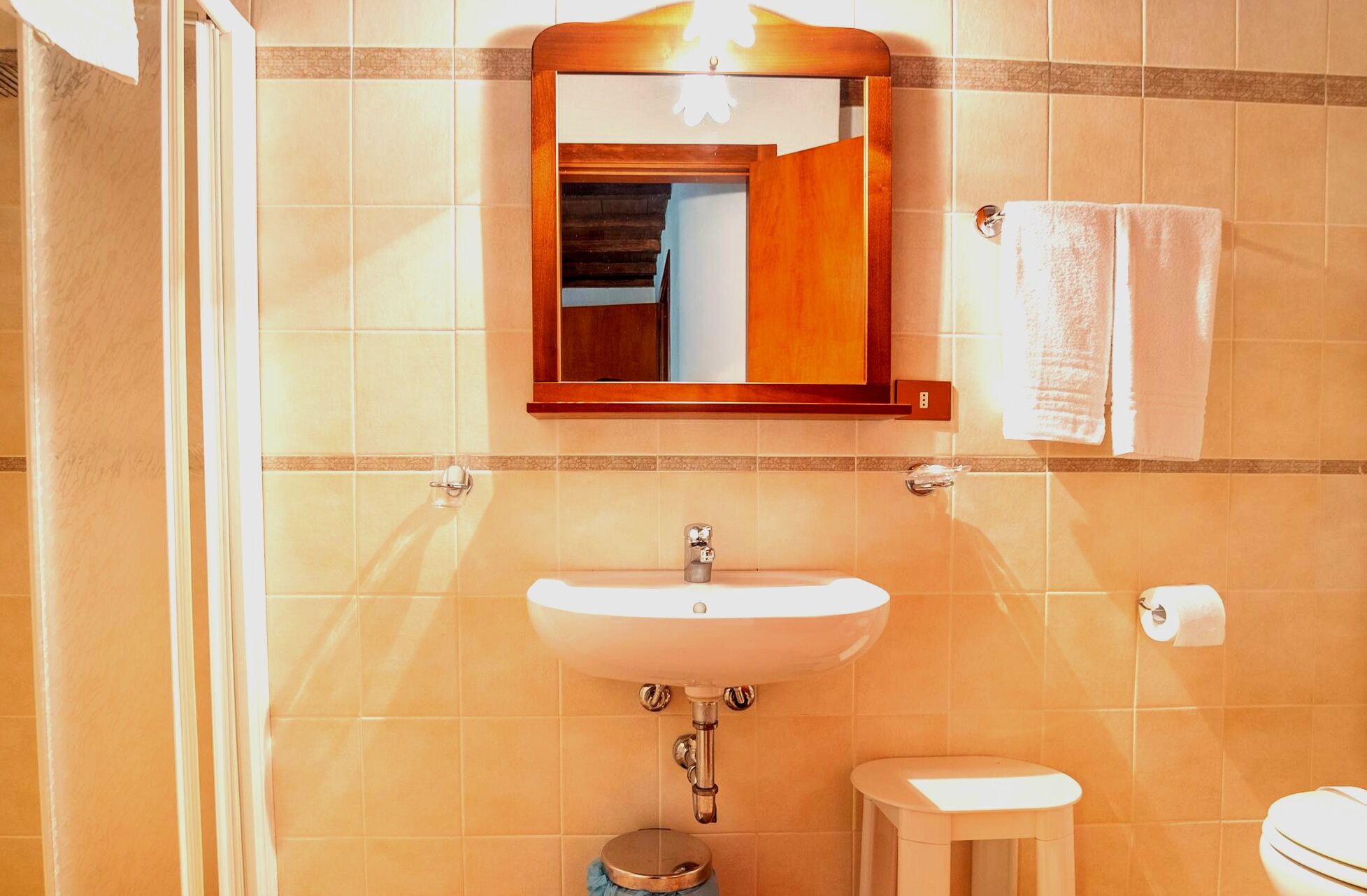 Shower, towels, soap, shampoo
