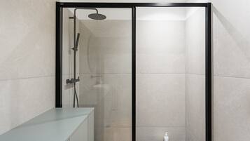 Douche, séchoir à cheveux, serviettes fournies