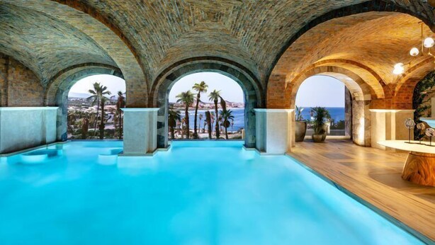 A pool area with arched ceilings and views of the sea. - 4BD Oceanfront Unit Vista Encantada Cabo (Cabo San Lucas)