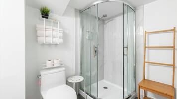 Sèche-cheveux, serviettes fournies, shampoing, papier toilette