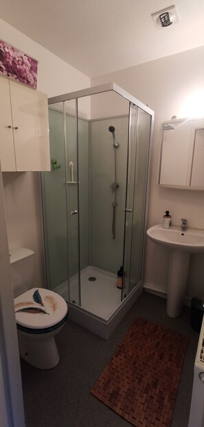 Een douche, een haardroger, toiletpapier