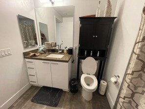 Haartrockner, Handtücher, Seife, Toilettenpapier