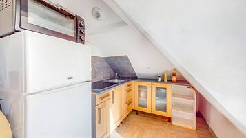 Fridge, oven, stovetop, coffee/tea maker