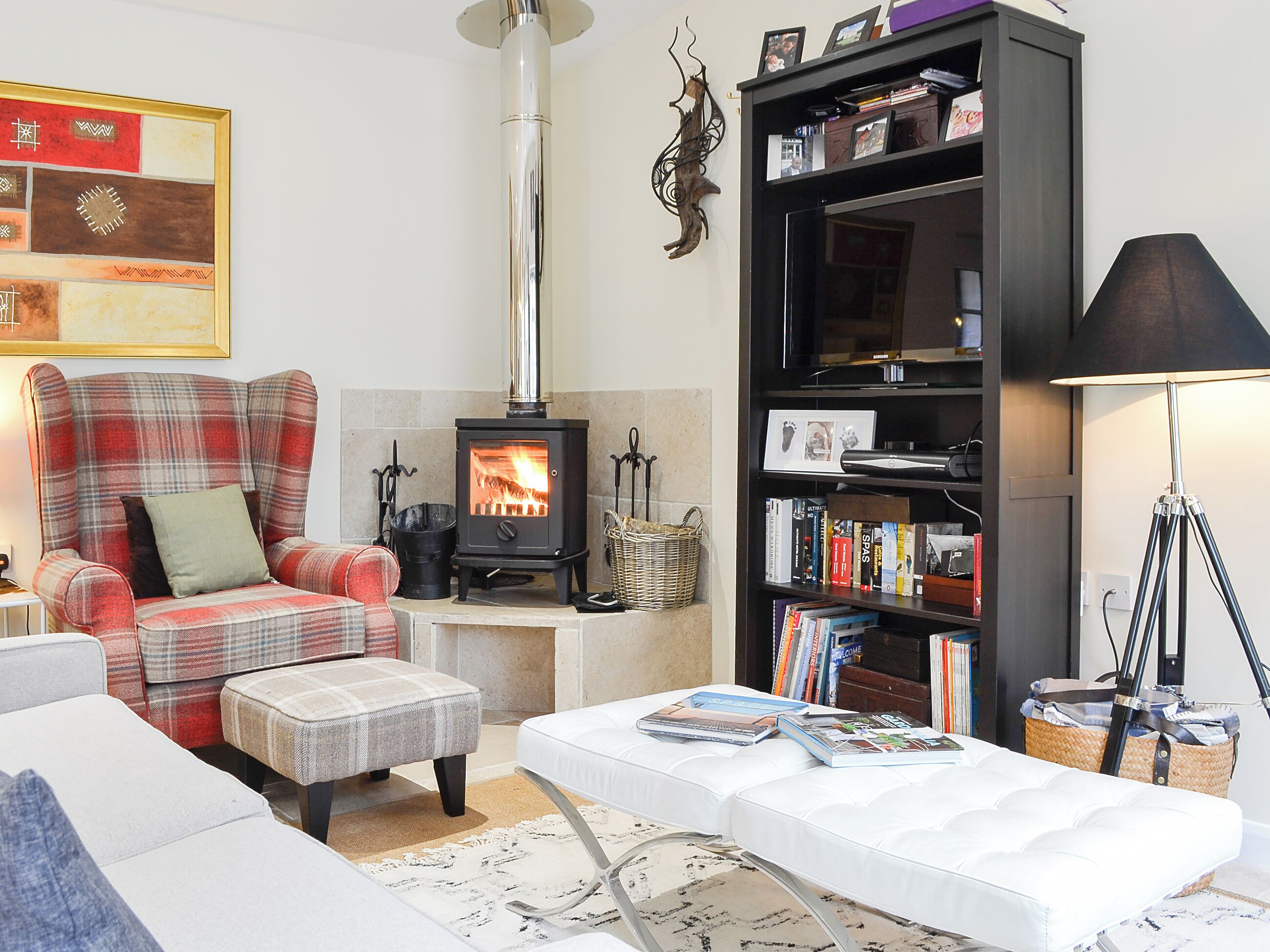 TV, fireplace