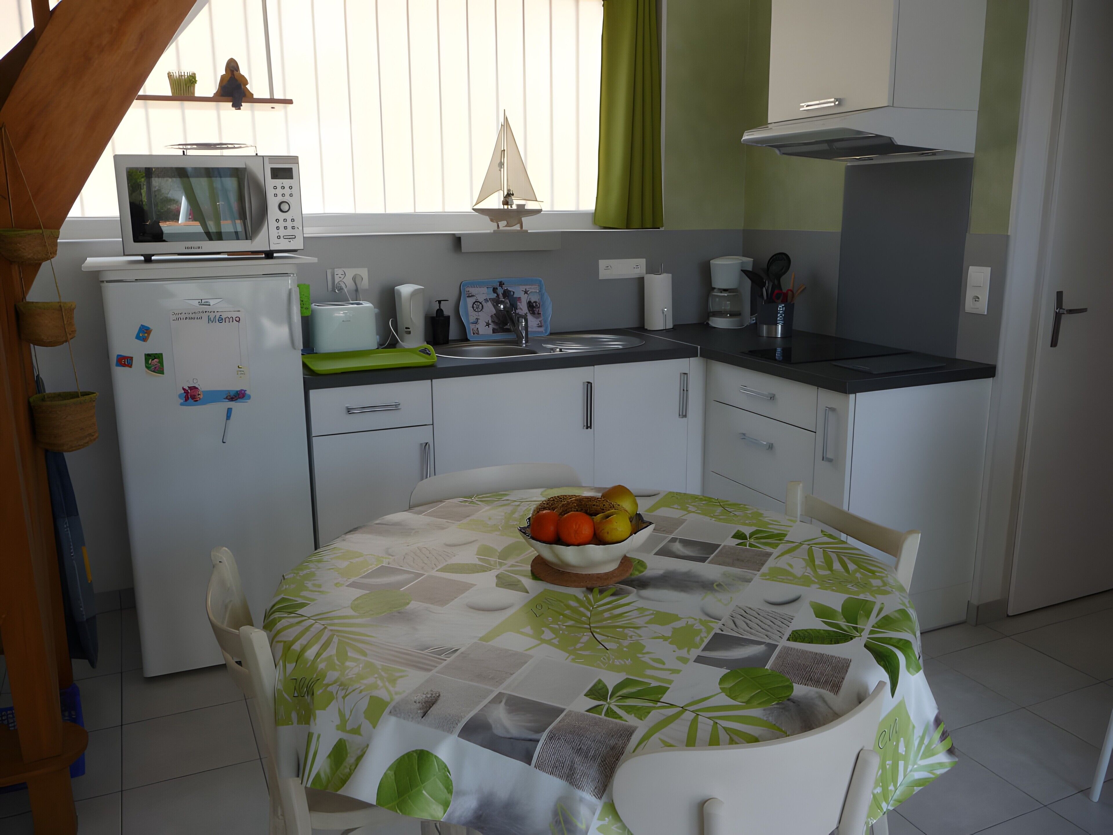 Frigorífico, microondas, horno y placa de cocina