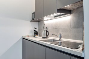 Réfrigérateur, micro-ondes, plaque de cuisson, lave-vaisselle