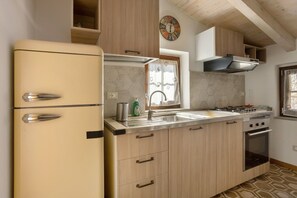 Fridge, oven, stovetop, electric kettle