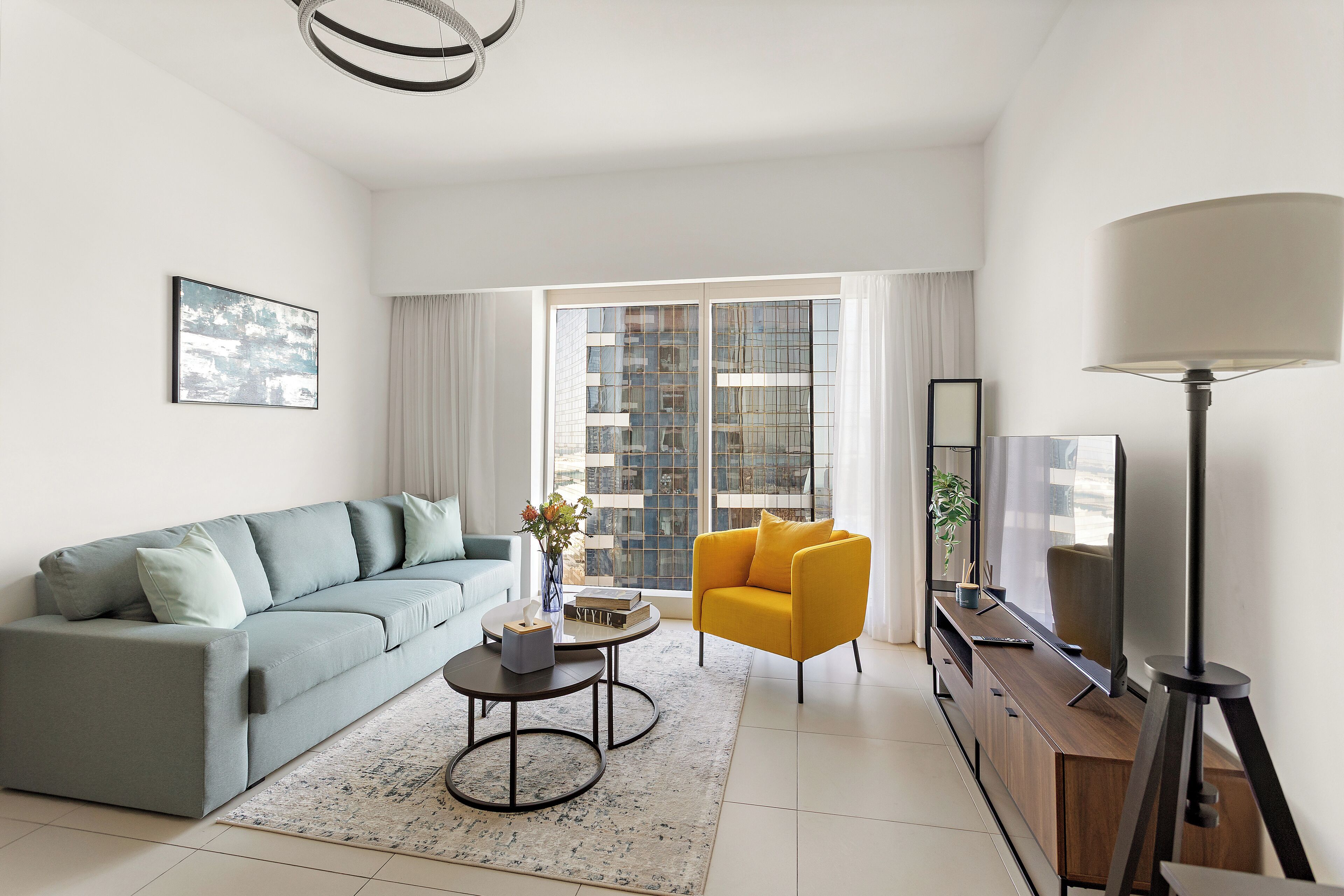 Deluxe Apartment | Living area | 50-inch Smart TV with digital channels