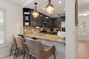 Fridge, microwave, oven, stovetop - Pool View! Dog-friendly | Easy Walk to Beach, Restaurants, Village, and Pier. (Saint Simons Island)