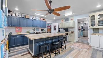 Fridge, microwave, coffee/tea maker, paper towels