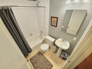 Hair dryer, towels, toilet paper