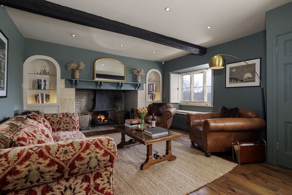 TV, fireplace, DVD player, books