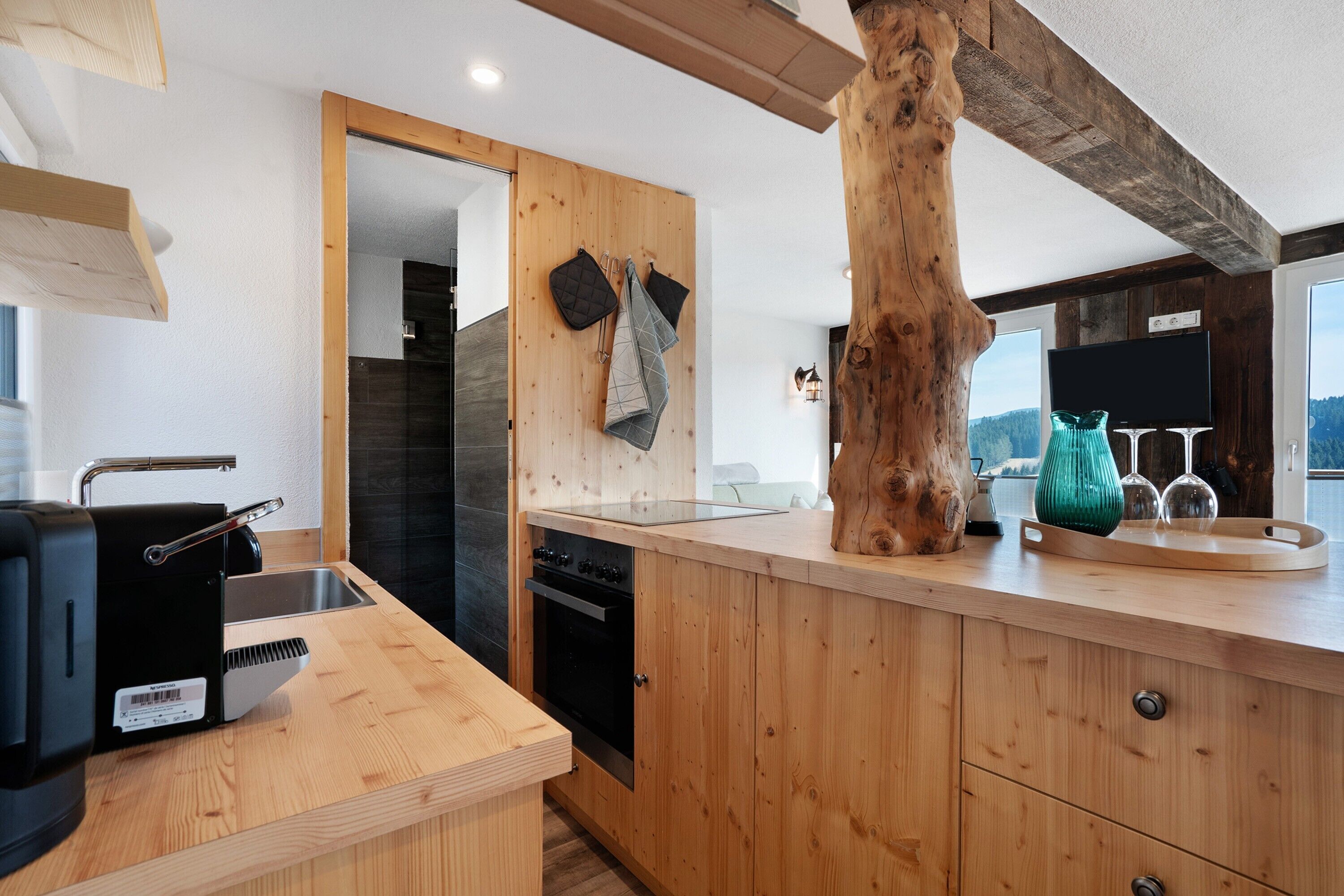 Fridge, oven, stovetop, coffee/tea maker