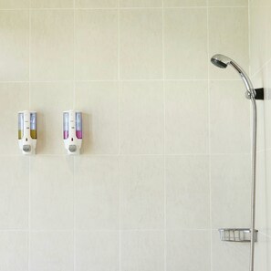 Eco-friendly toiletries, hair dryer, towels, soap