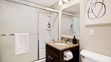 Hair dryer, towels, toilet paper