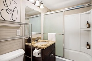 Hair dryer, towels, toilet paper