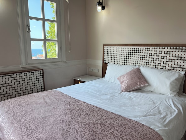 Standard dubbelrum - utsikt mot trädgården | Värdeförvaringsskåp på rummet, arbetsyta för laptop och gratis wi-fi