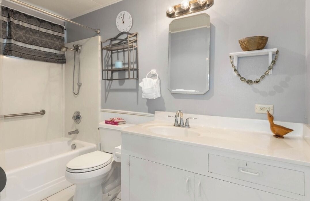 Shower, jetted tub, hair dryer, bidet