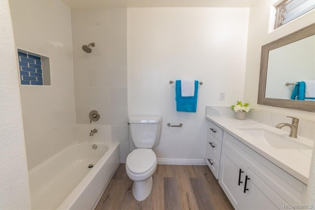 Shower, jetted tub, hair dryer, bidet