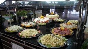 A buffet with various food items including cheese, meats, and salads. - Grand Cortez Halal Family Hotel - All Inclusive  (Alanya)