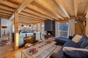 Televisión, chimenea y reproductor de DVD 