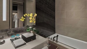 Secadora de cabello, toallas, jabón, papel de baño
