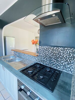 Frigorífico, microondas, horno y placa de cocina