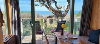 Quiet chalet with beautiful rural and sea views near St Nectan's waterfall.