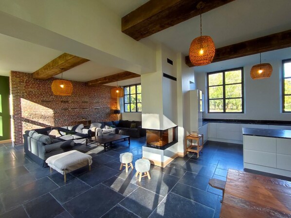 TV, fireplace - Gîtes de France® - Les Ecuries de Diane (SAINT JEAN DU CARDONNAY)