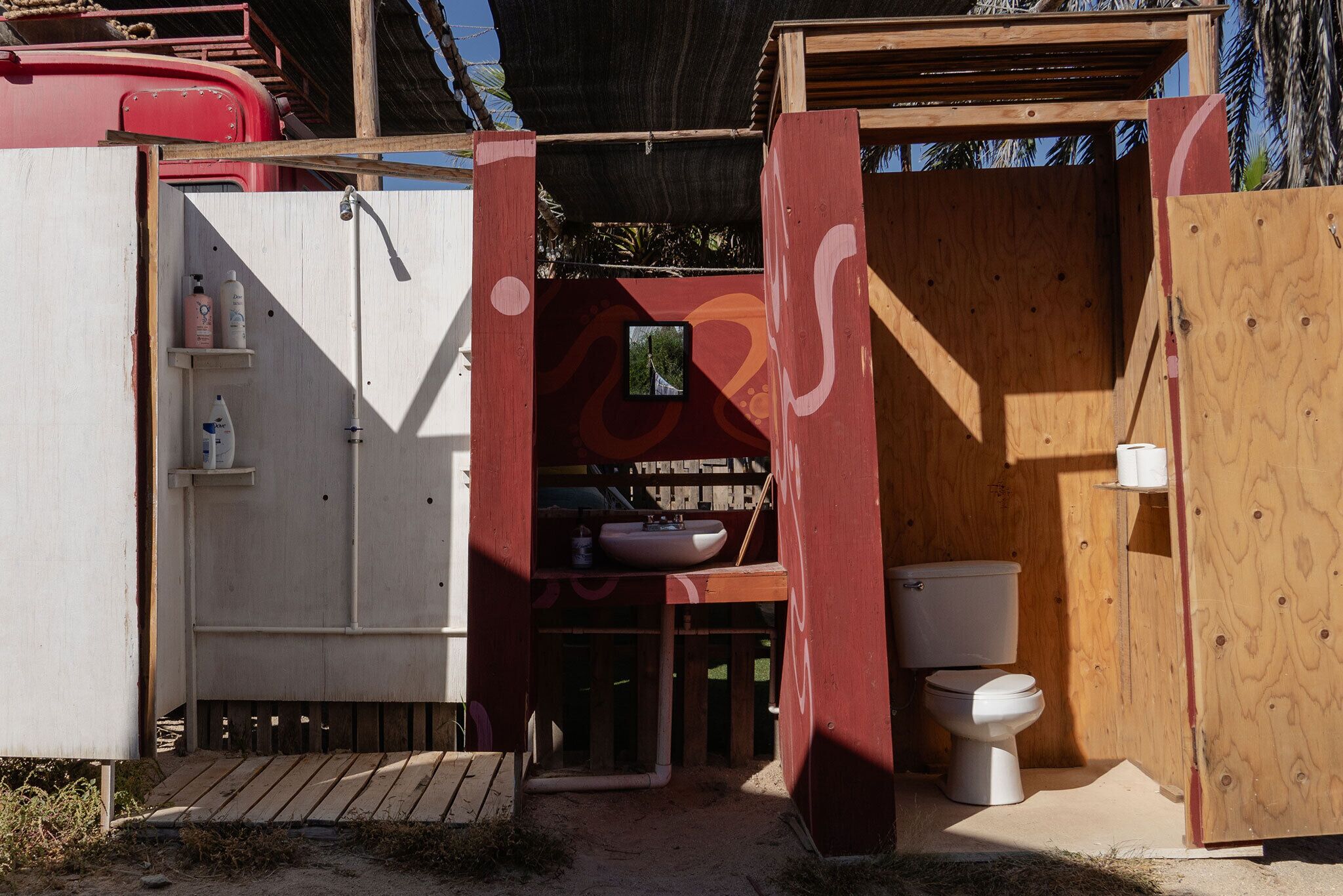 Shower, soap, toilet paper