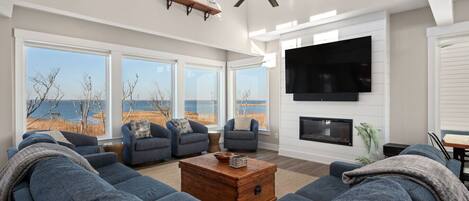 Smart TV, fireplace, video games, table football