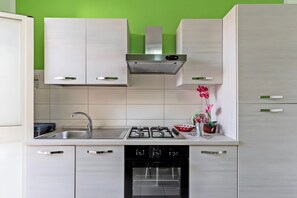 Fridge, oven, stovetop, coffee/tea maker