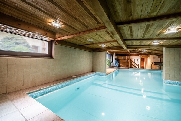 Indoor pool, a heated pool - Studio Apartment 'Le Garolou - 4 Pers' with Mountain View, Balcony and Wi-Fi (Châtel)