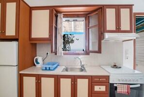 Fridge, oven, stovetop, electric kettle
