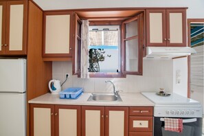 Fridge, oven, stovetop, electric kettle