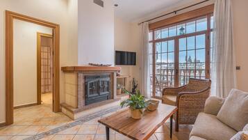 TV, fireplace