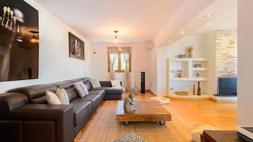 TV, fireplace