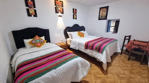 Desk, laptop workspace, free WiFi, bed sheets
