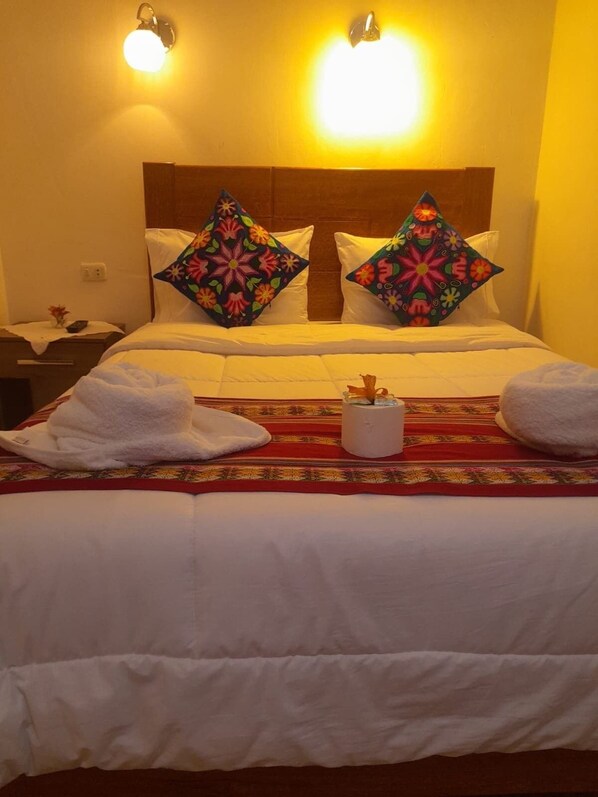 Desk, laptop workspace, free WiFi, bed sheets