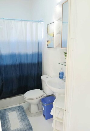 Haartrockner, Handtücher, Seife, Toilettenpapier