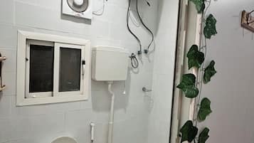 Hair dryer, towels, soap