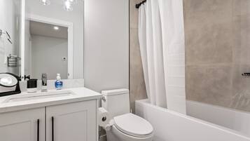 Hair dryer, bidet, towels, soap