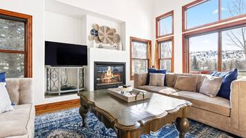 Smart-TV, Kamin, Bücher, Arbeitsbereiche