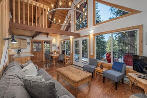 Smart TV, fireplace, DVD player, books