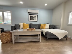 Smart TV, chimenea y libros 