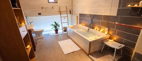 Regadera, secadora de cabello, jabón, papel de baño