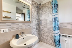 Shower, hair dryer, bidet, towels