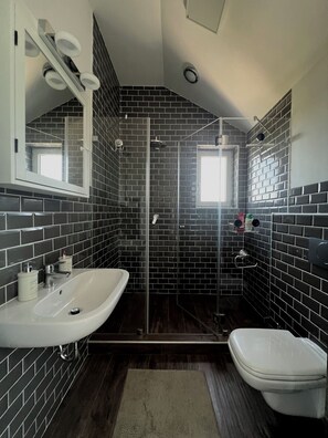 Shower, hair dryer, towels, soap - Lakeview Home in Tihany with Hot Tub (Tihany)