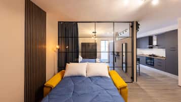 Luxury-Apartment, 1 Schlafzimmer, Nichtraucher, Blick auf den Innenhof | Wohnbereich